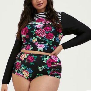 TORRID Floral and Stripe Rash Guard Crop Top